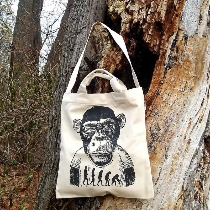 原色手挽側孭兩用帆布袋 猿人