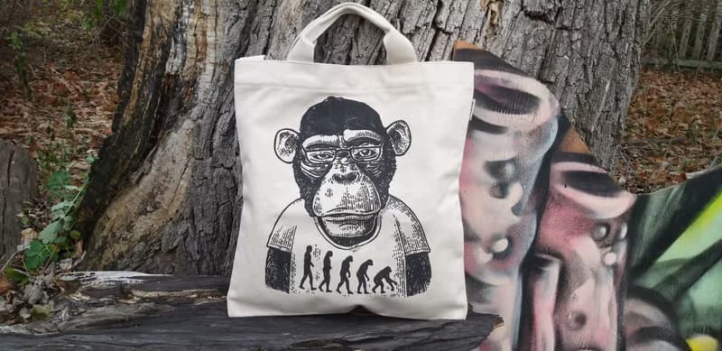 原色手挽側孭兩用帆布袋 猿人