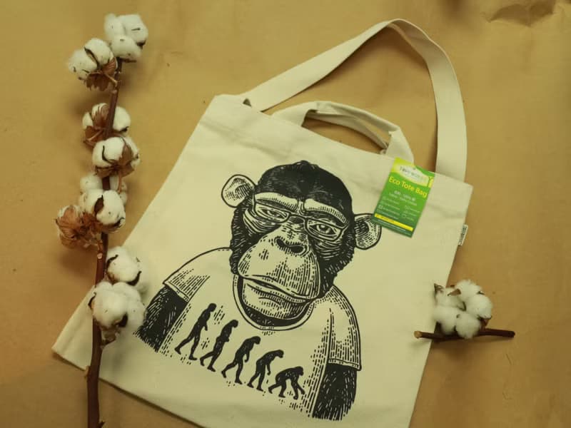 原色手挽側孭兩用帆布袋 猿人