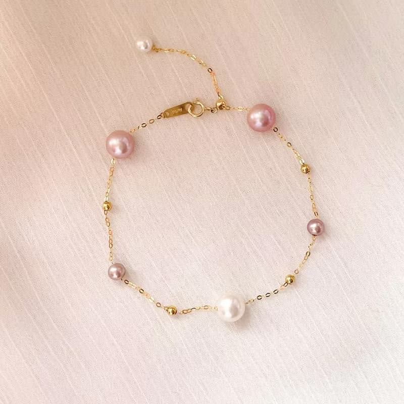 浪漫滿天星18K金粉彩天然珍珠手鍊