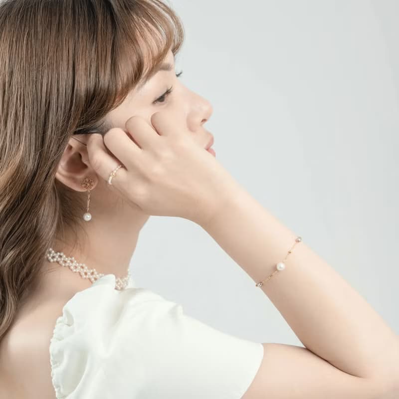 浪漫滿天星18K金粉彩天然珍珠手鍊