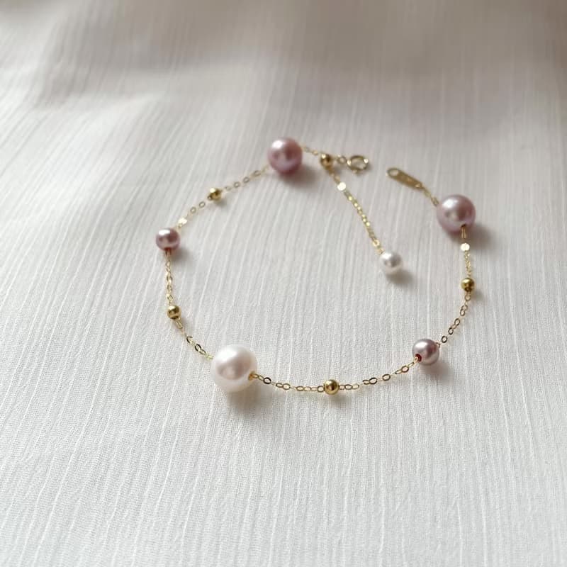 浪漫滿天星18K金粉彩天然珍珠手鍊