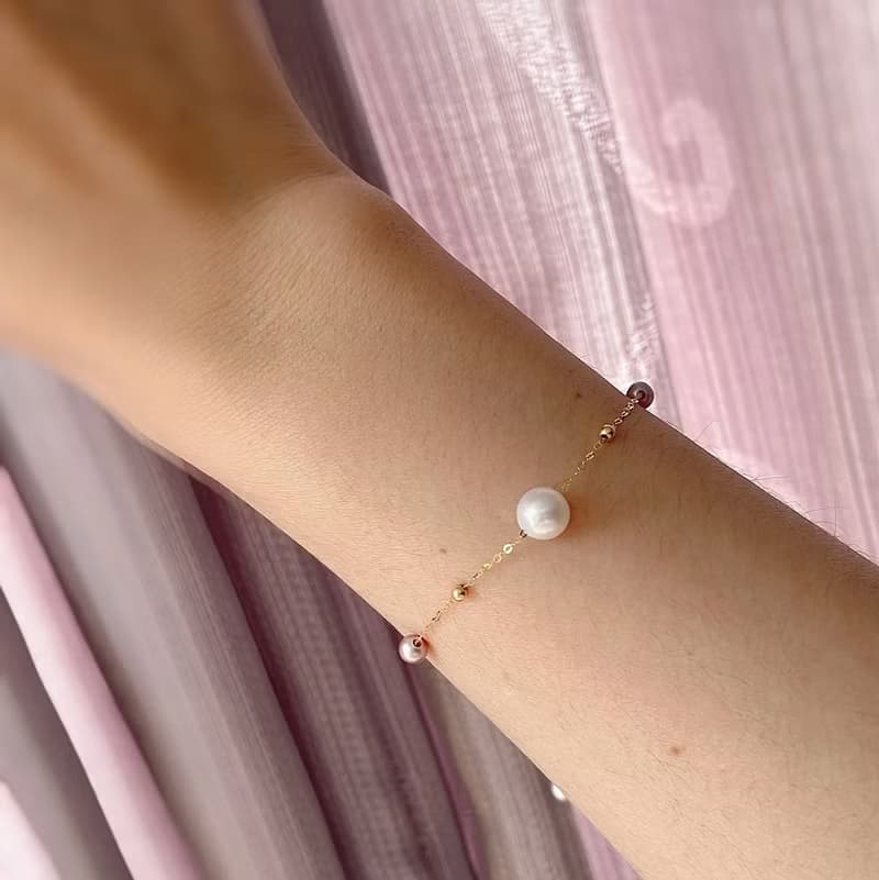 浪漫滿天星18K金粉彩天然珍珠手鍊