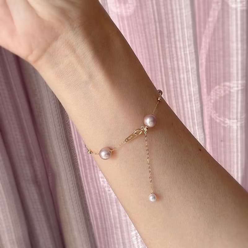 浪漫滿天星18K金粉彩天然珍珠手鍊