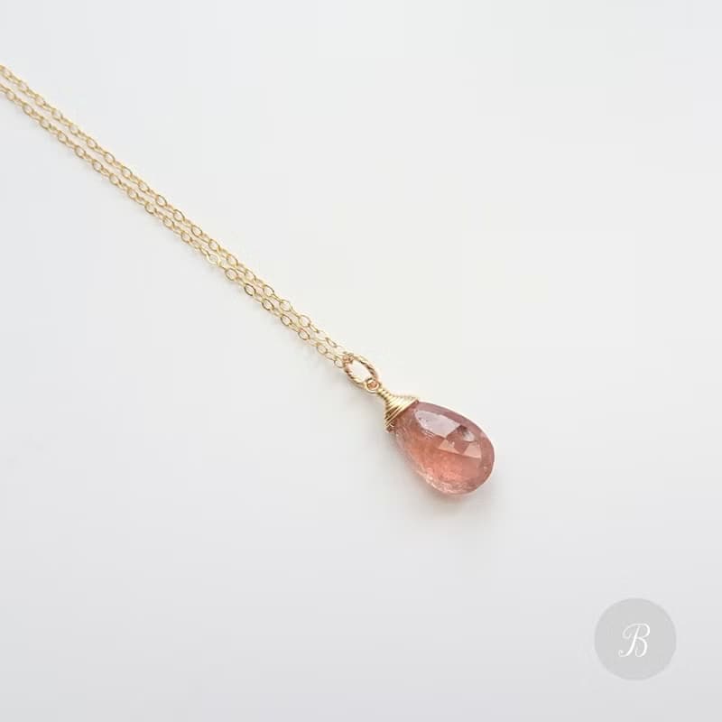 經典現貨 | 大顆水滴切面碧璽 14K GF 包金項鍊 | 蜜桃粉 橘紅 綠