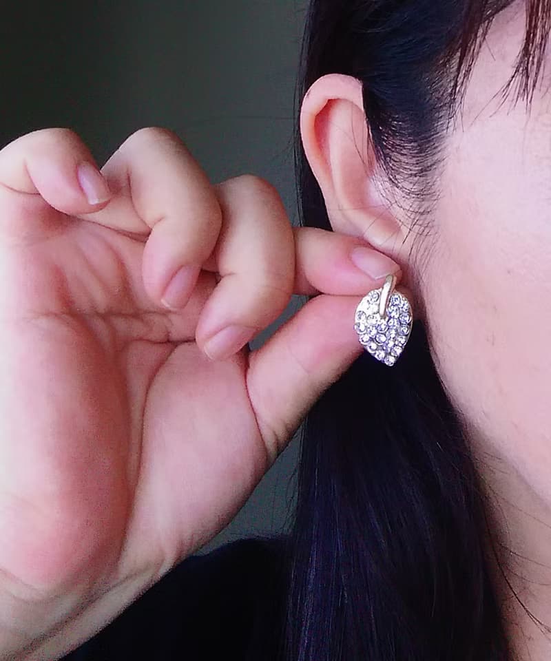 Vintage Jewelry 西洋古董飾品 小巧 白鑽 葉子  針式耳環