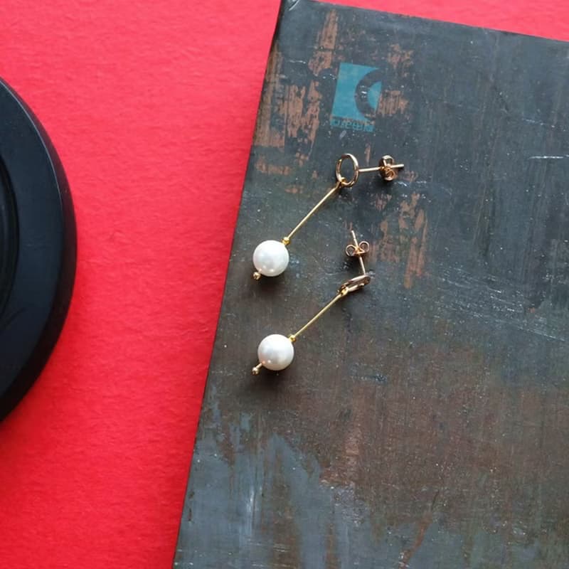 HiOnion原創珍珠耳環復古14K包金長款耳釘法式優雅精緻防過敏耳夾