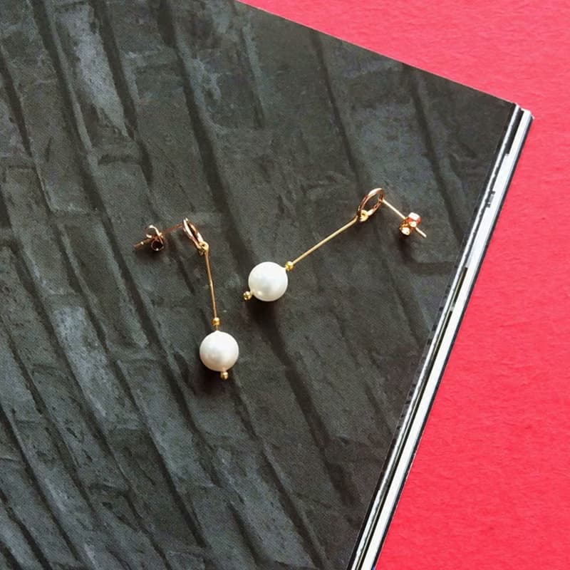 HiOnion原創珍珠耳環復古14K包金長款耳釘法式優雅精緻防過敏耳夾