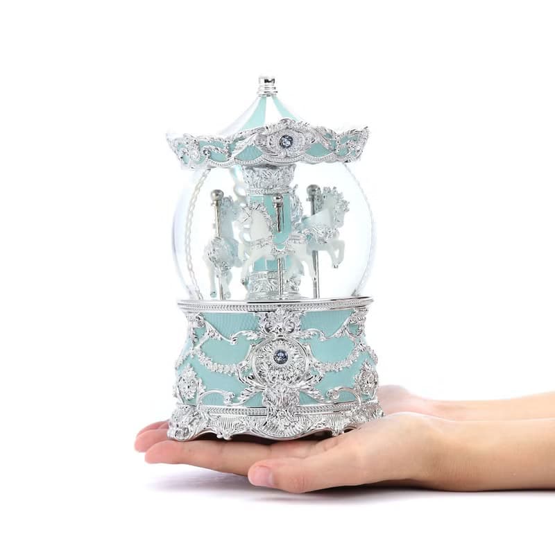 蒂芬妮藍 旋轉木馬(燈光)水晶球音樂盒 生日情人告白結婚聖誕禮物