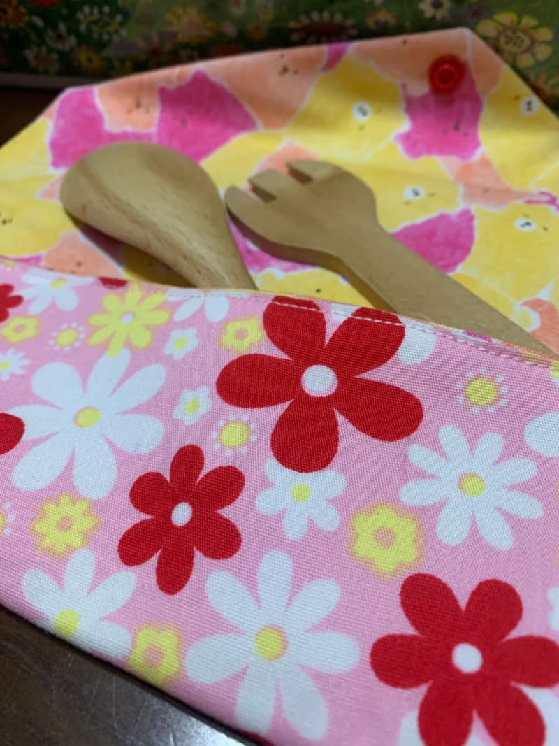 文青風環保筷袋 ~花中精靈 溫柔粉 收納 手作餐具袋