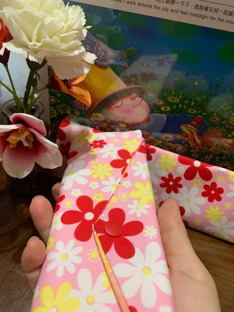 文青風環保筷袋 ~花中精靈 溫柔粉 收納 手作餐具袋