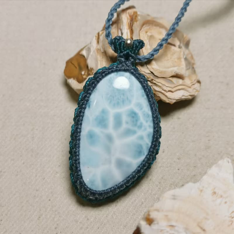 拉利瑪/海紋石-蠟線編織/項鍊可調整長度