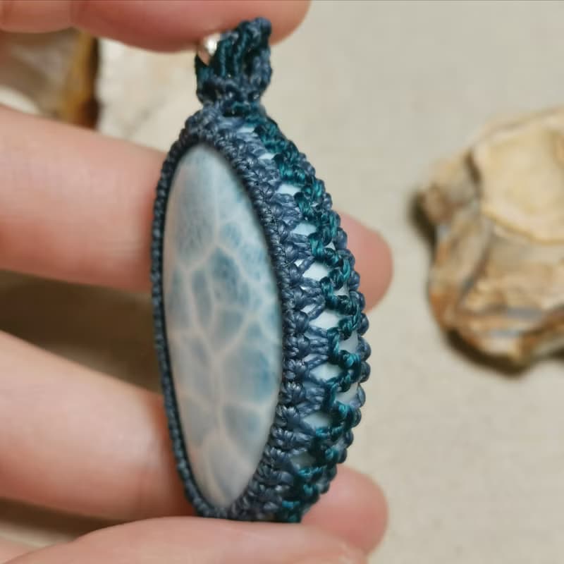 拉利瑪/海紋石-蠟線編織/項鍊可調整長度