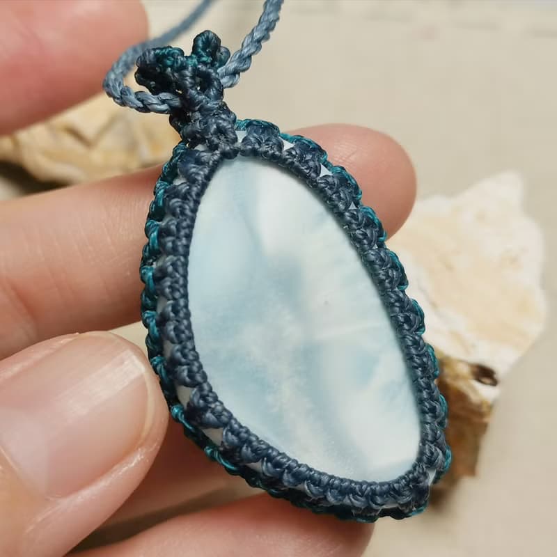 拉利瑪/海紋石-蠟線編織/項鍊可調整長度
