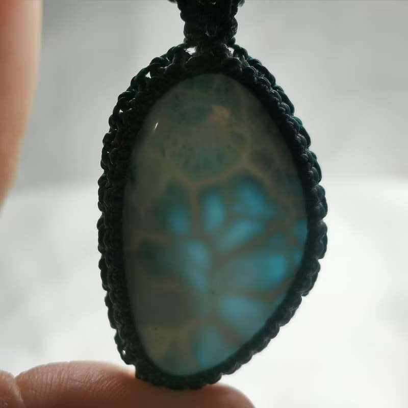 拉利瑪/海紋石-蠟線編織/項鍊可調整長度