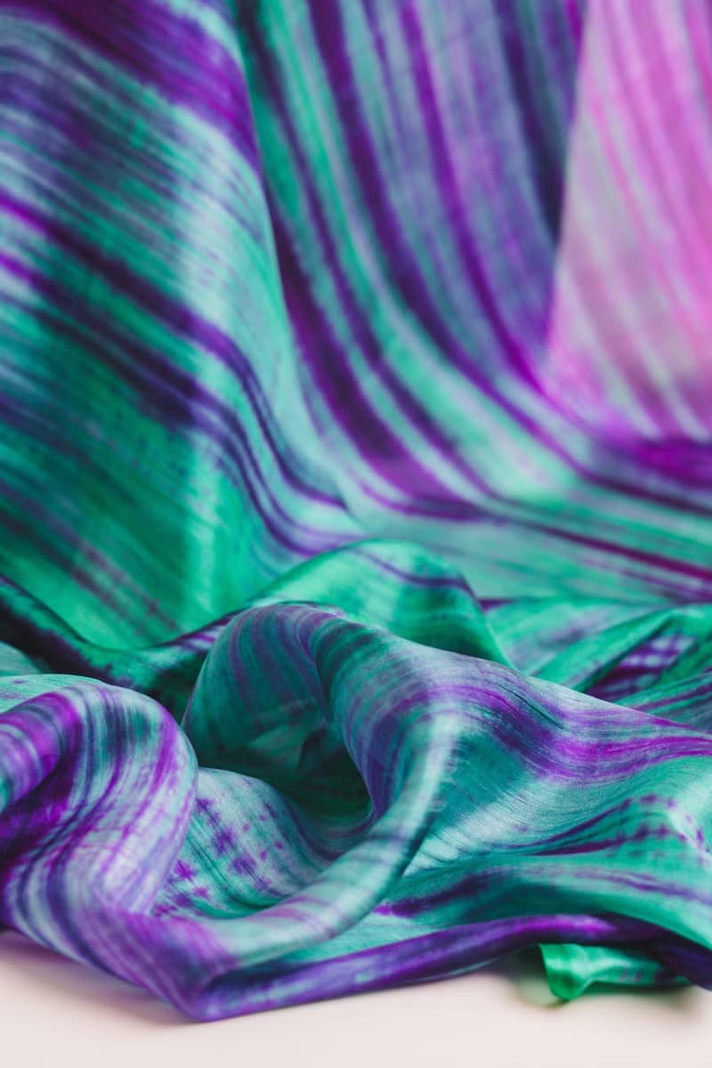 100% Mulberry Silk Scarf – Hand Dyed, Lightweight, Emerald Green and Purple