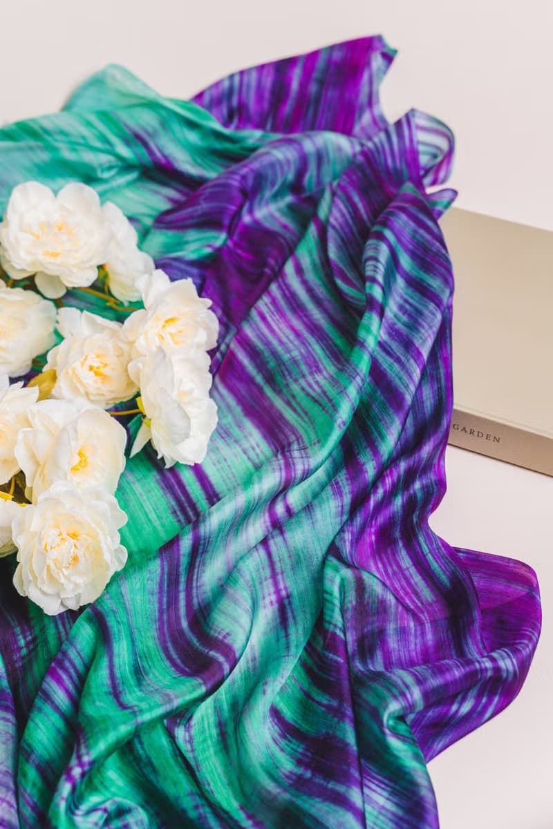 100% Mulberry Silk Scarf – Hand Dyed, Lightweight, Emerald Green and Purple
