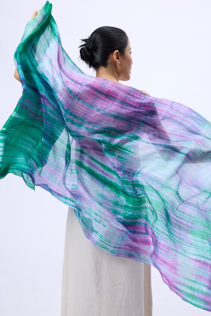 100% Mulberry Silk Scarf – Hand Dyed, Lightweight, Emerald Green and Purple