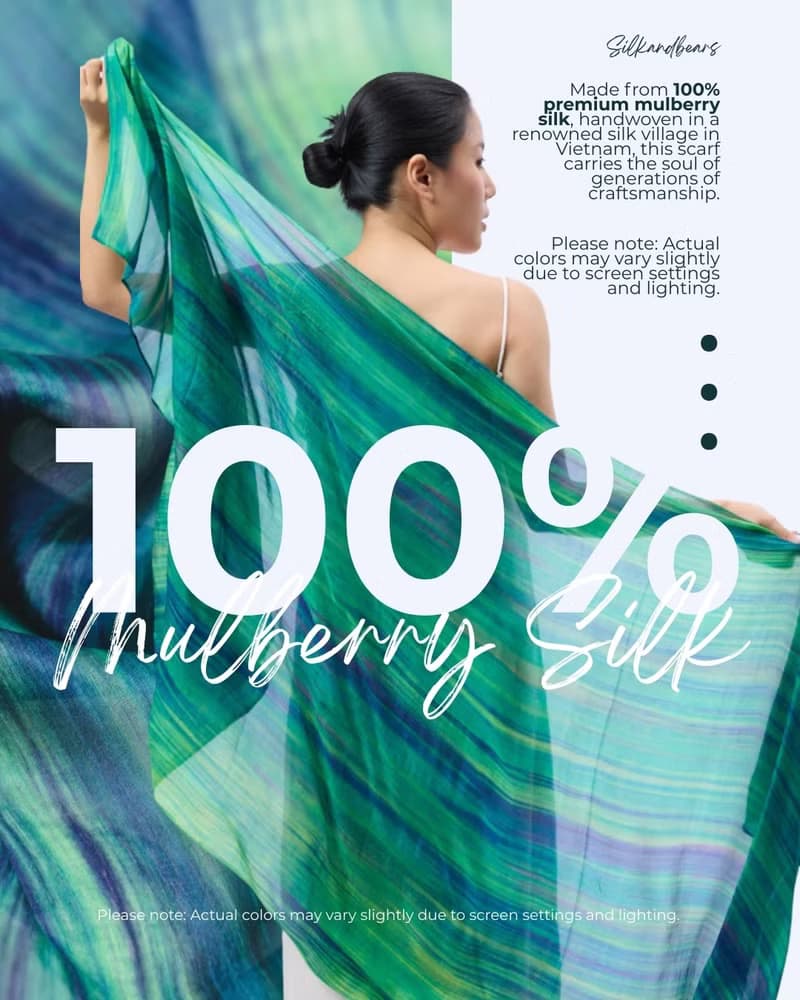 100% Mulberry Silk Scarf – Hand Dyed, Lightweight, Emerald Green and Purple
