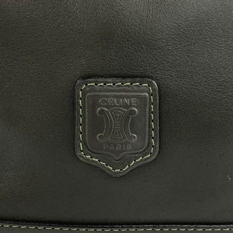 【 日本直送　名牌中古包 】CELINE セリーヌ ショルダーバッグ グリーン ブラゾン型押し レザー 巾着 vintage ヴィンテージ u5gmph