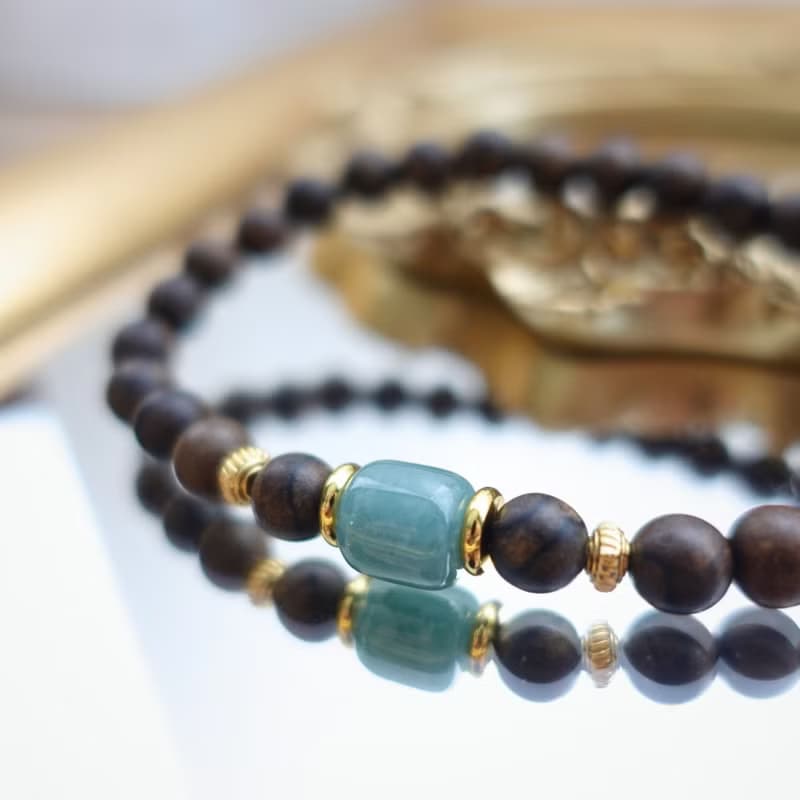 藍潤沉香 東方雅韻 6mm沉香 藍水翡翠古式桶珠型 質感手串