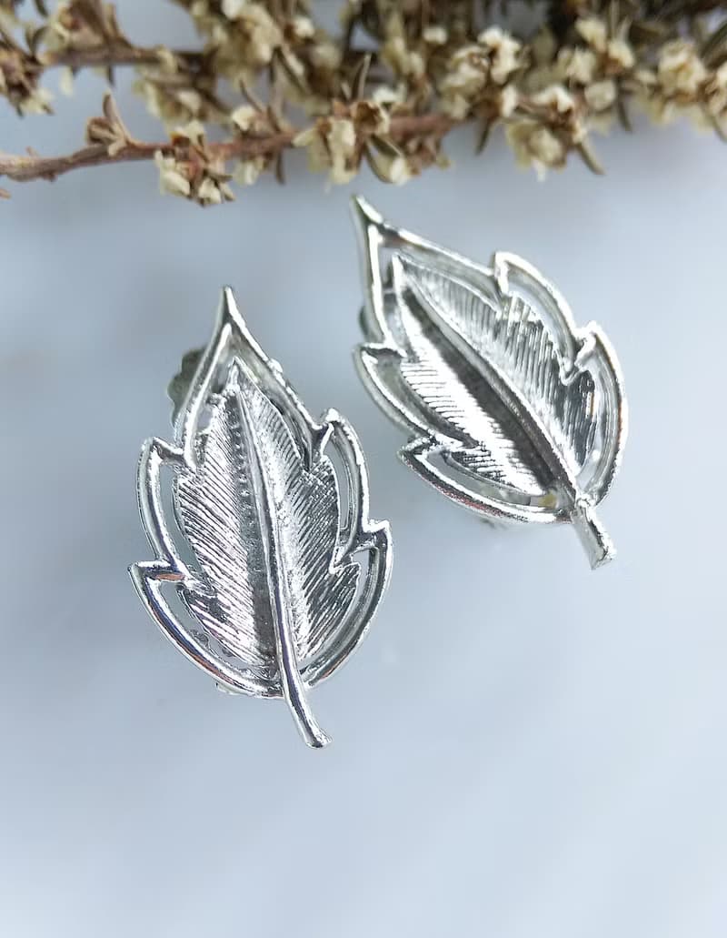 Vintage Jewelry 西洋古董飾品 銀色調 細緻 小葉 夾式耳環