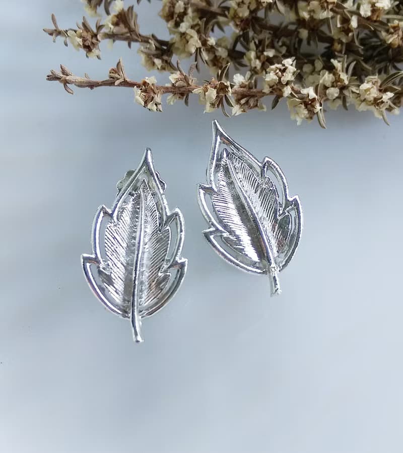 Vintage Jewelry 西洋古董飾品 銀色調 細緻 小葉 夾式耳環