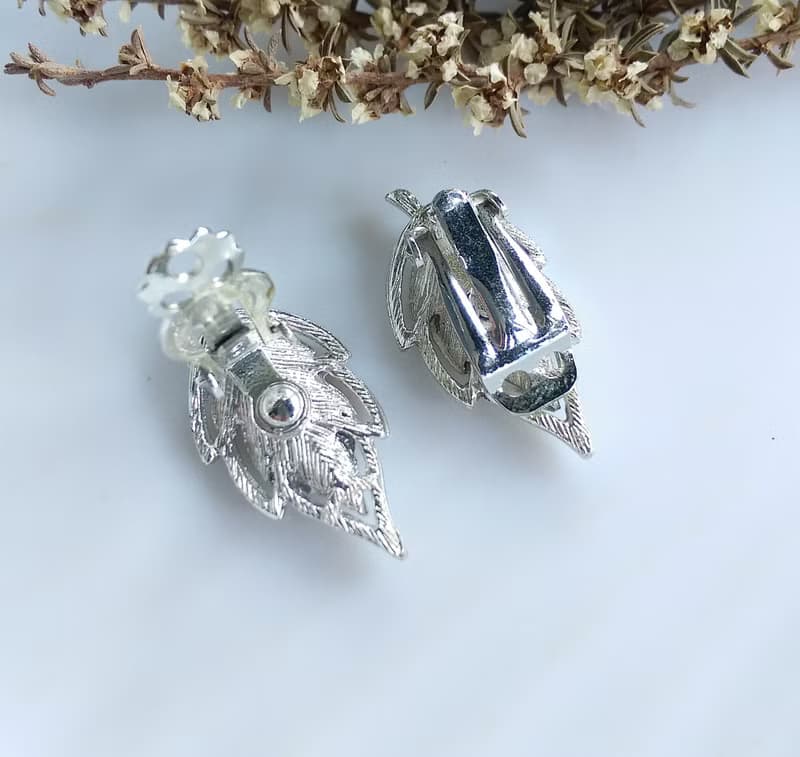 Vintage Jewelry 西洋古董飾品 銀色調 細緻 小葉 夾式耳環
