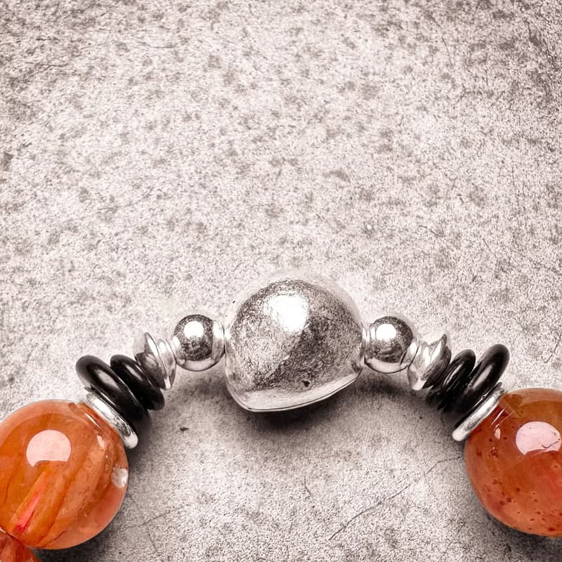 10mm+紅膠花 銀製手串