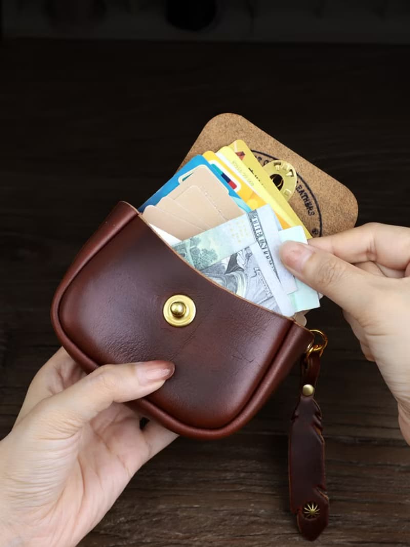Horween Chromexcel 皮革零錢包 手工制 復古真皮卡包茶芯皮 收納
