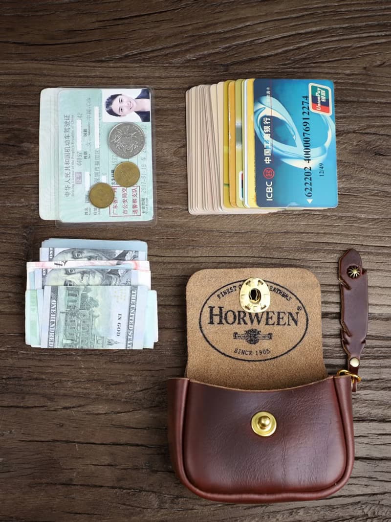 Horween Chromexcel 皮革零錢包 手工制 復古真皮卡包茶芯皮 收納