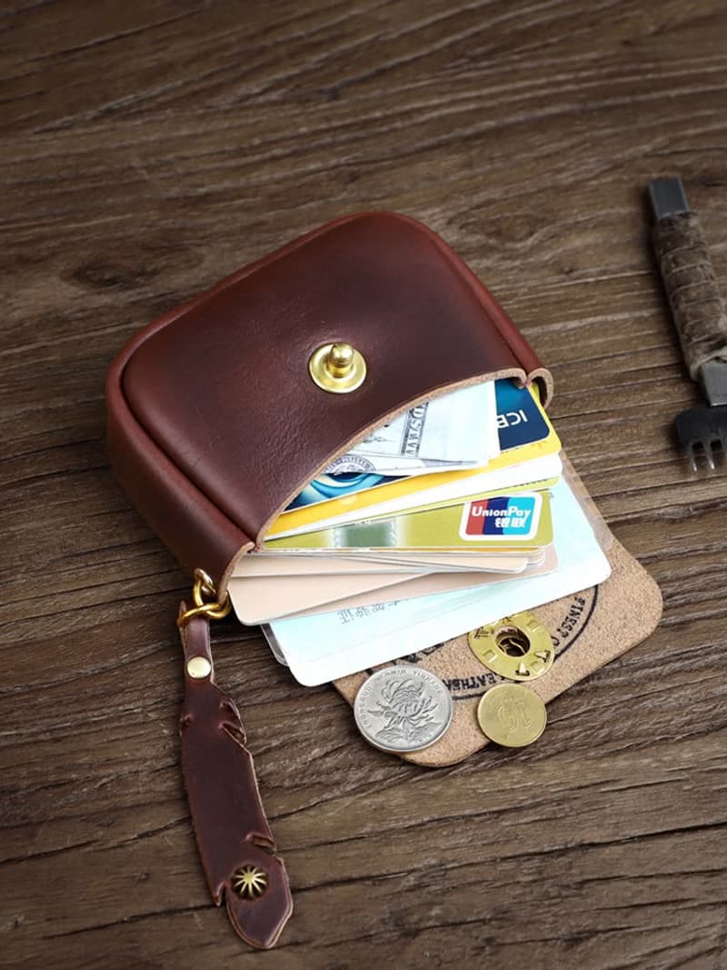 Horween Chromexcel 皮革零錢包 手工制 復古真皮卡包茶芯皮 收納