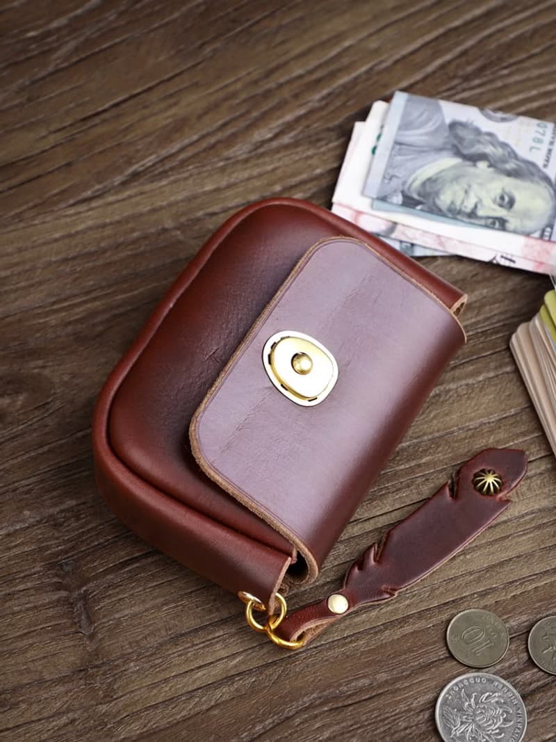Horween Chromexcel 皮革零錢包 手工制 復古真皮卡包茶芯皮 收納