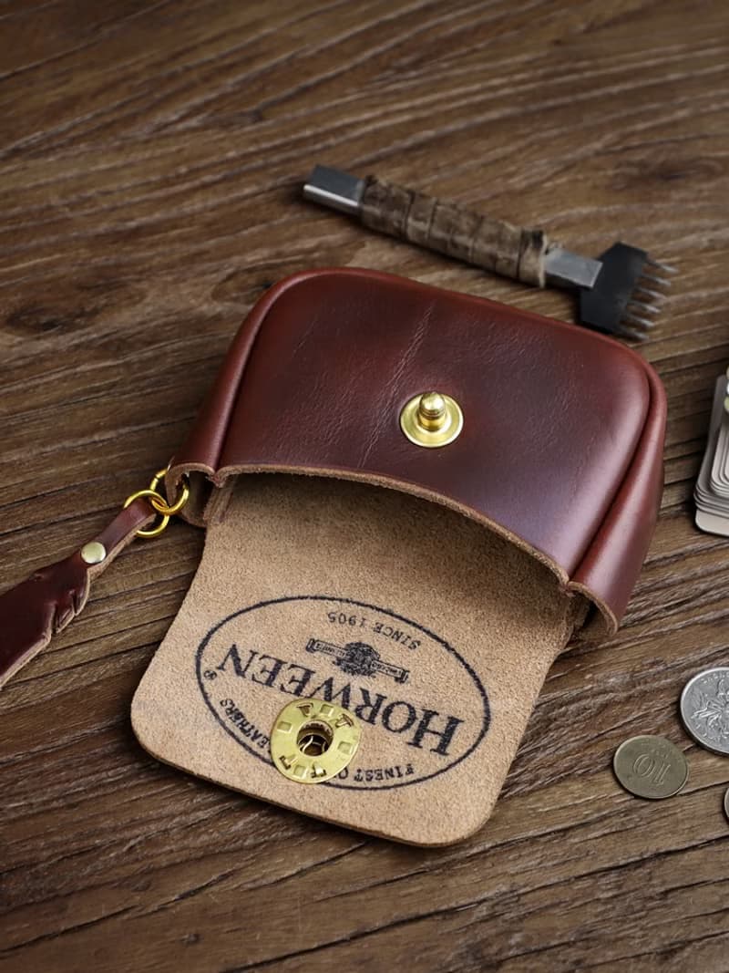 Horween Chromexcel 皮革零錢包 手工制 復古真皮卡包茶芯皮 收納