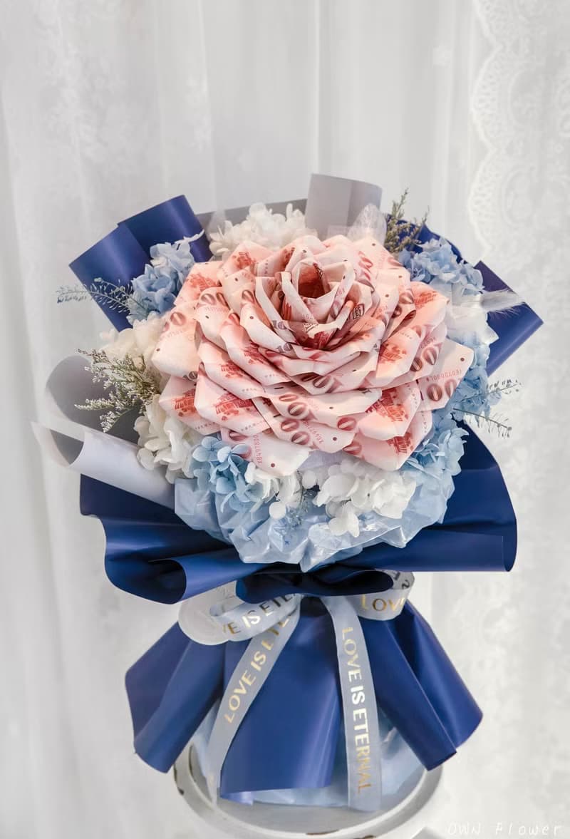 藍色花束/鈔票花束/有錢花/紙鈔花束/錢花花束/生日花束/男友花束