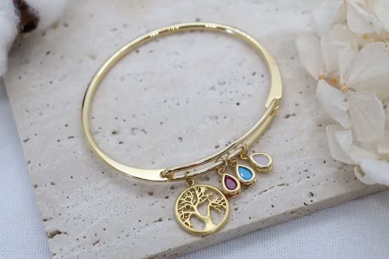 Golden Tree of Life Birthstone Bracelet Custom Family Keepsake Jewelry Delicate