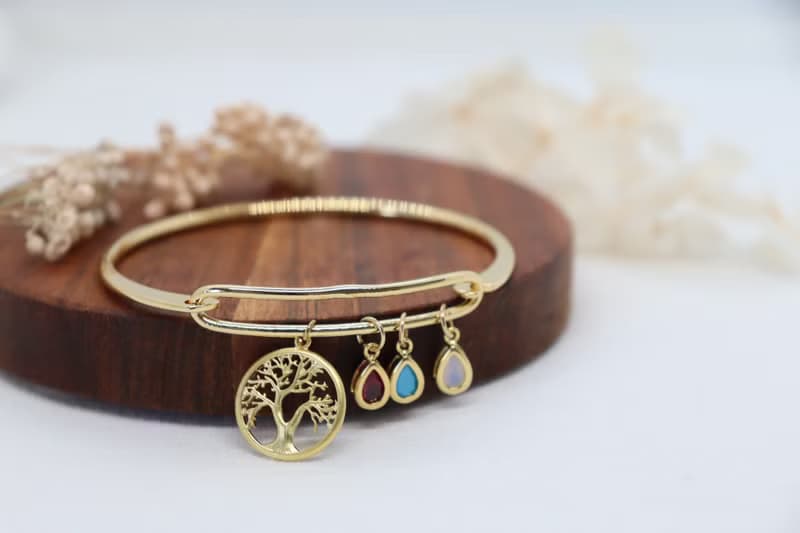 Golden Tree of Life Birthstone Bracelet Custom Family Keepsake Jewelry Delicate