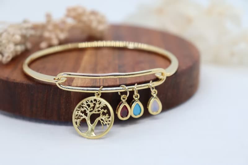 Golden Tree of Life Birthstone Bracelet Custom Family Keepsake Jewelry Delicate