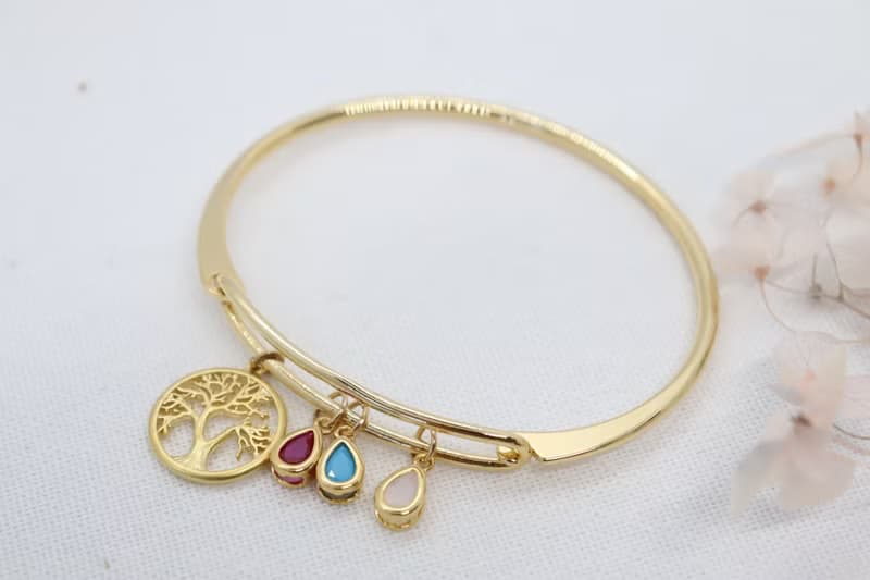 Golden Tree of Life Birthstone Bracelet Custom Family Keepsake Jewelry Delicate