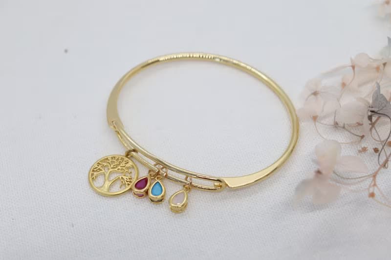 Golden Tree of Life Birthstone Bracelet Custom Family Keepsake Jewelry Delicate
