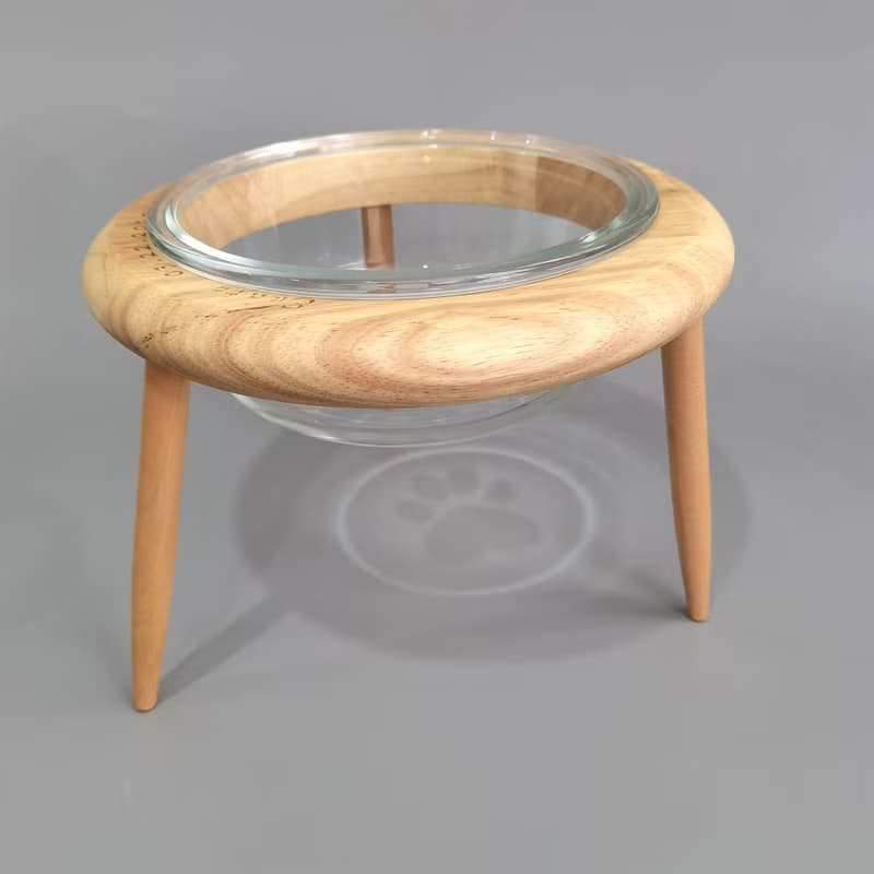 Me And My Pet|訂製寵物貓咪小狗實木架大口徑飛碟碗|雕刻