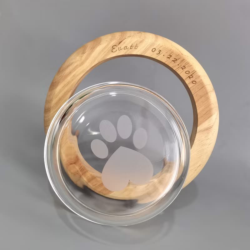 Me And My Pet|訂製寵物貓咪小狗實木架大口徑飛碟碗|雕刻