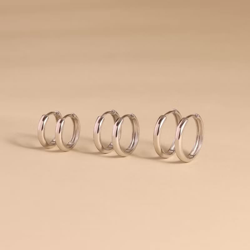 s925純銀鍍金極簡基礎款素圈耳環耳圈hoops 百搭款圓形耳扣 女