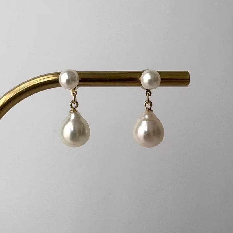 K18 スタッドピアス あこや真珠 パールピアス ドロップパール バロックパール　日本の真珠 pearl earrings 珍珠耳環 珍珠耳环 진주귀걸이