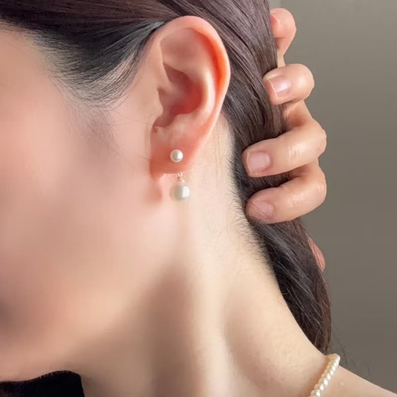 K18 スタッドピアス あこや真珠 パールピアス ドロップパール バロックパール　日本の真珠 pearl earrings 珍珠耳環 珍珠耳环 진주귀걸이