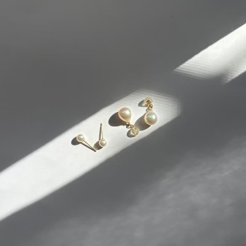 K18 スタッドピアス あこや真珠 パールピアス ドロップパール バロックパール　日本の真珠 pearl earrings 珍珠耳環 珍珠耳环 진주귀걸이