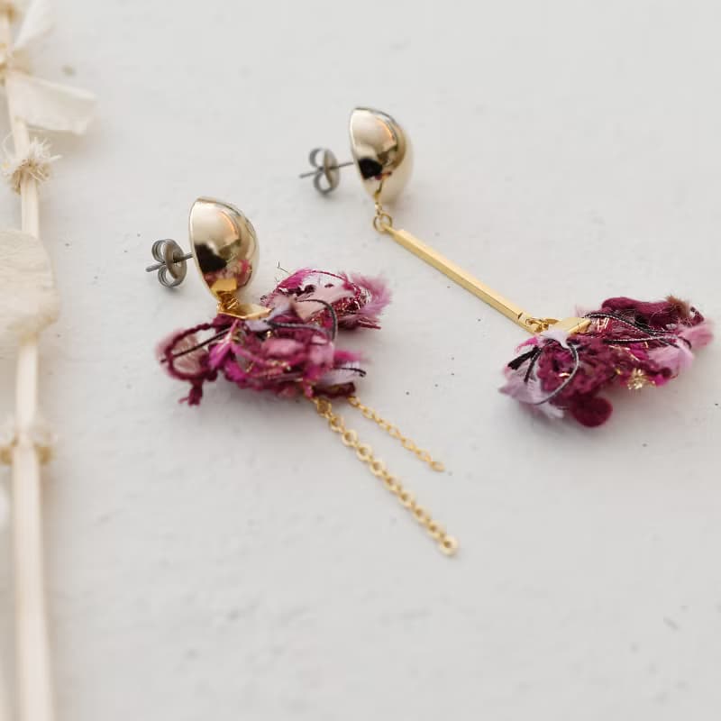 イヤリング/Asymmetry tassel earrings/Pink