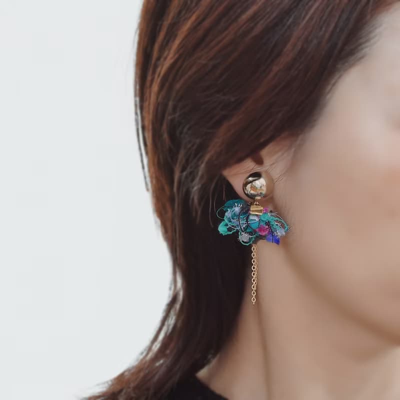 イヤリング/Asymmetry tassel earrings/Pink