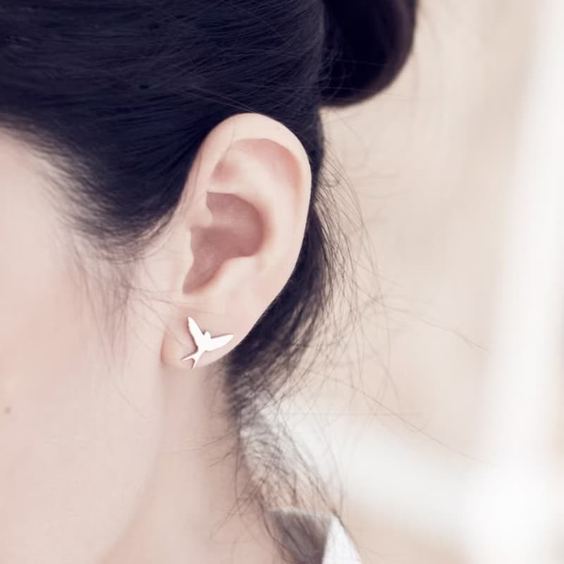 耳環飛鳥銀鍍金耳釘 簡約文藝燕子耳飾 情人節女友生日禮物