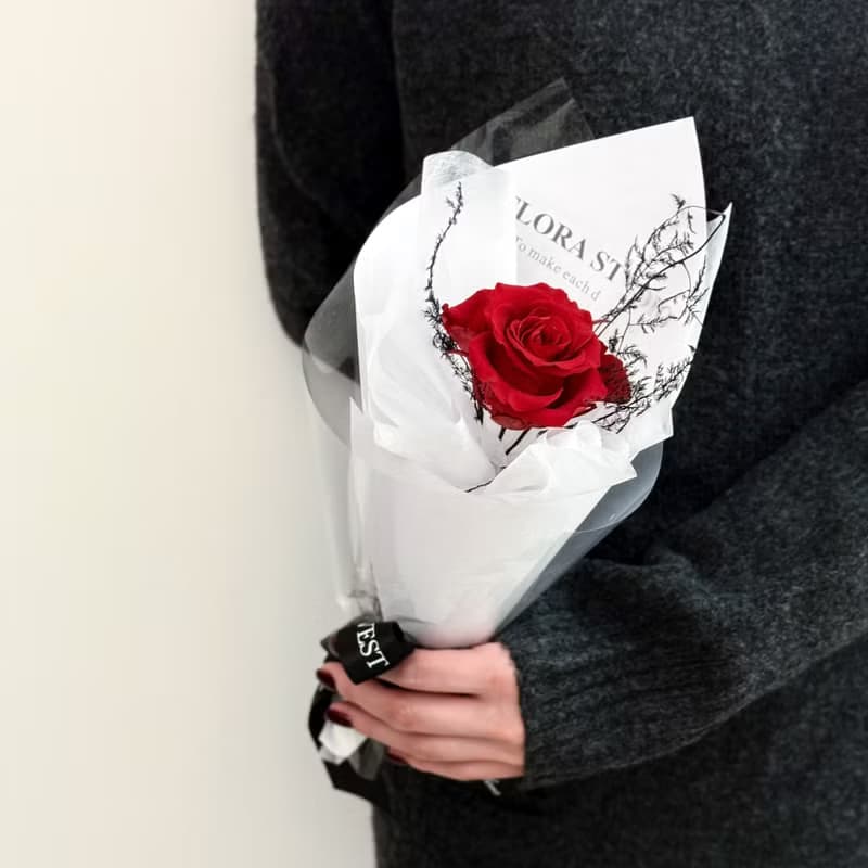 HARVEST丨單支永生玫瑰花束・附提袋丨情人節花束/告白花束/生日